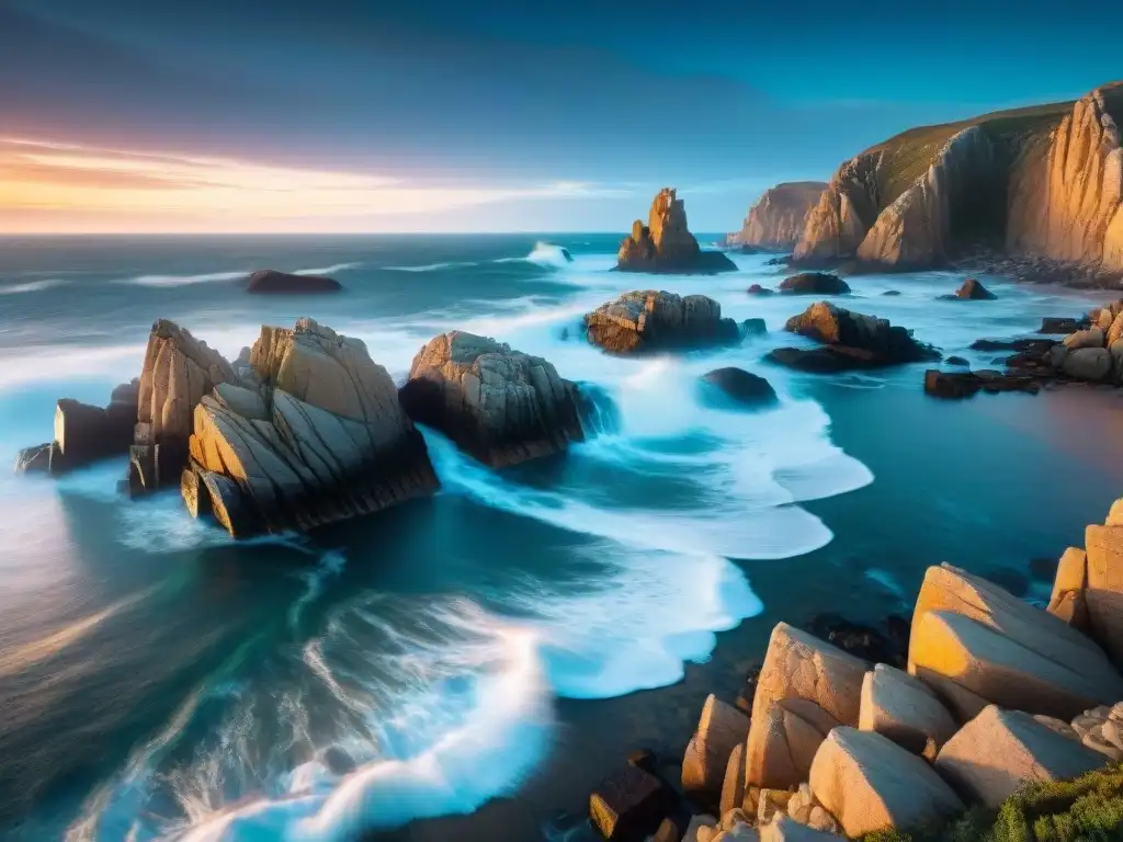 Acantilados dramáticos en Cabo Polonio, Uruguay, iluminados por la luna