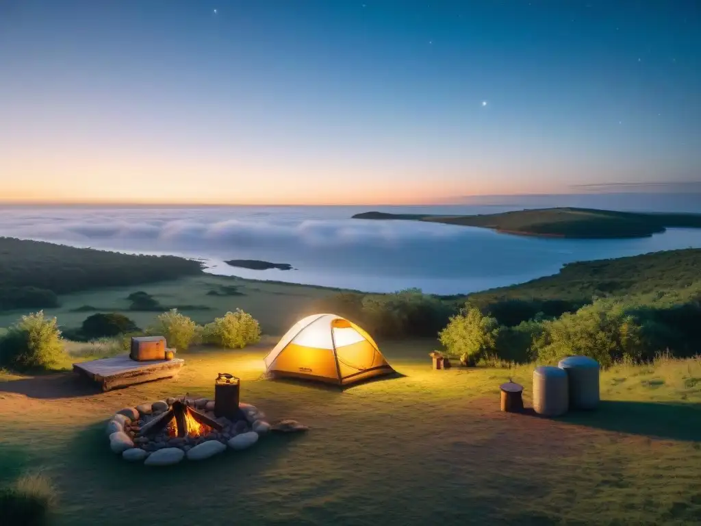 Acogedor campamento en Uruguay bajo las estrellas, transmitiendo paz y conexión con la naturaleza