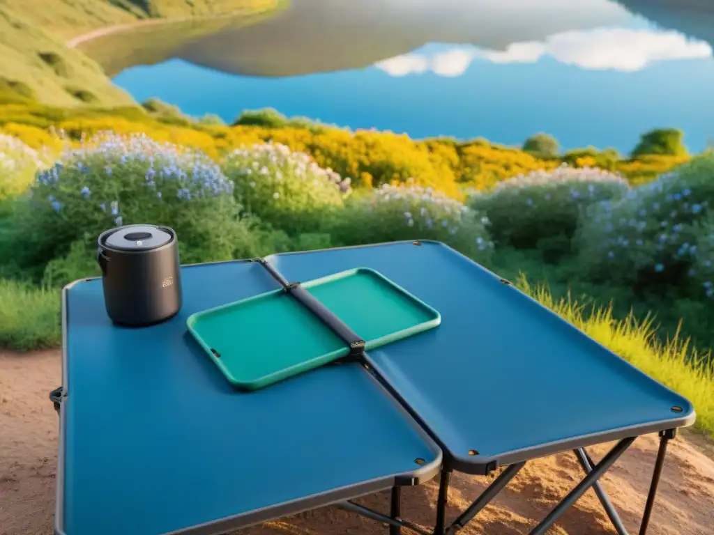 Un acogedor camping en Uruguay con una detallada mesa portátil, ideal para los amantes del camping