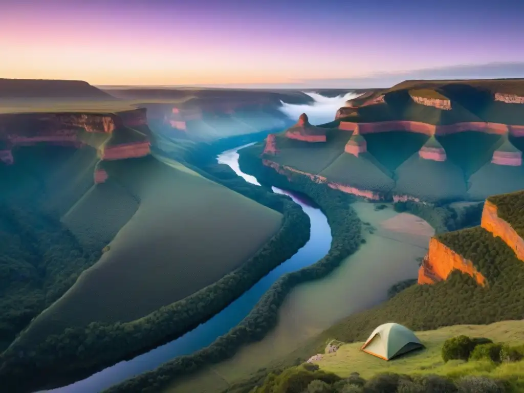 Un amanecer impresionante en la Quebrada de los Cuervos en Uruguay, con colores vibrantes pintando el cielo