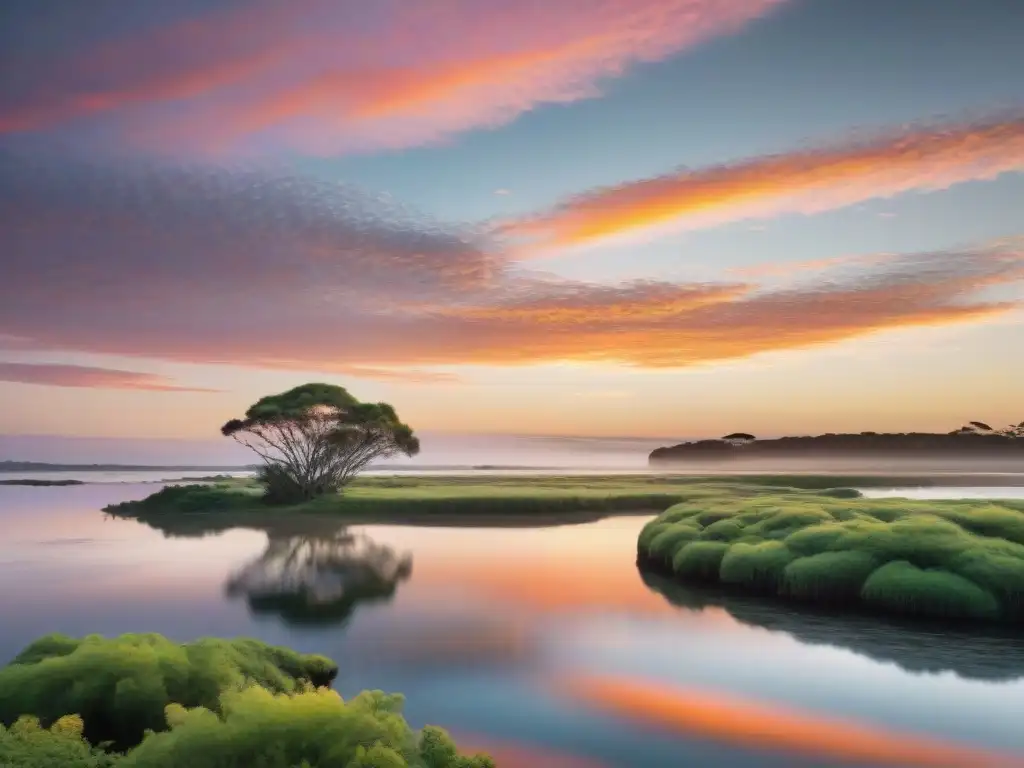 Un amanecer sereno sobre una laguna en Uruguay