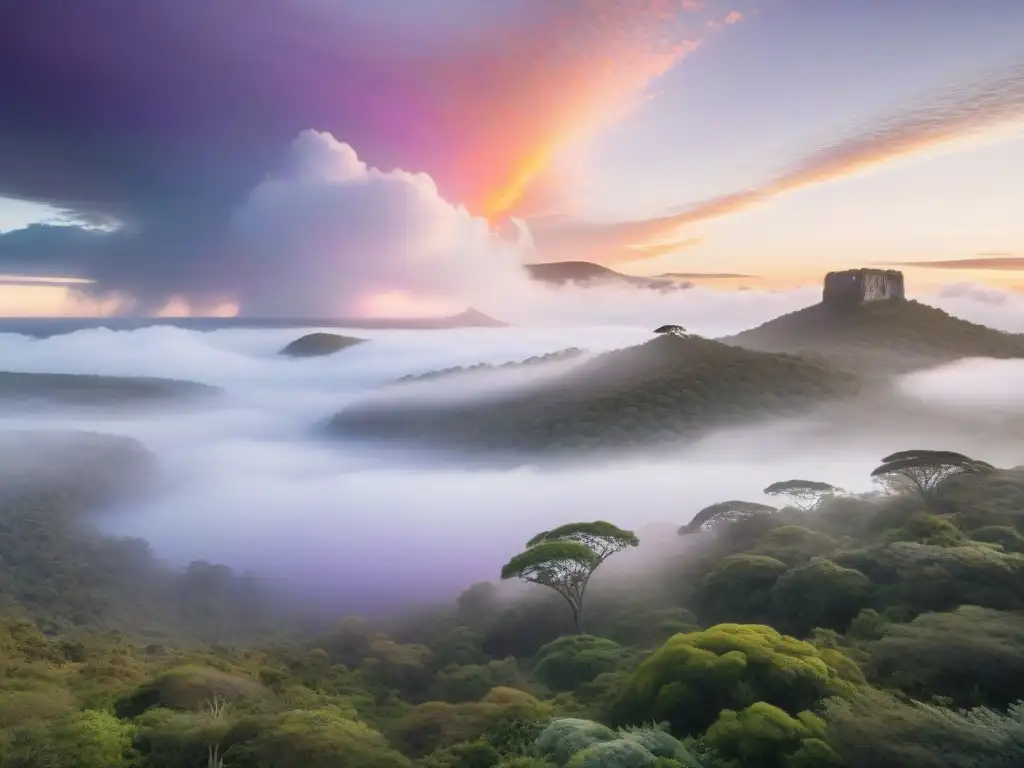 Un amanecer sereno sobre un paisaje virgen en Uruguay, reflejando la belleza del ecoturismo en Uruguay: Guía completa