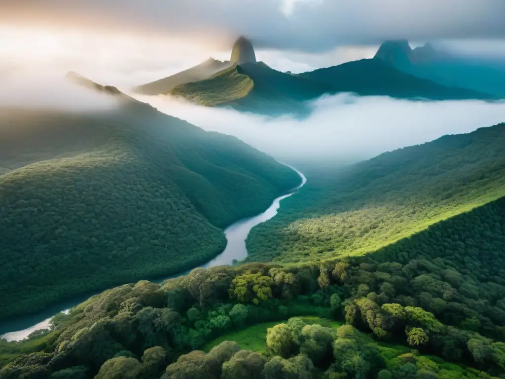 Áreas de conservación en Uruguay: Cerro Largo National Park con su exuberante vegetación, río serpenteante y variada fauna en su hábitat natural