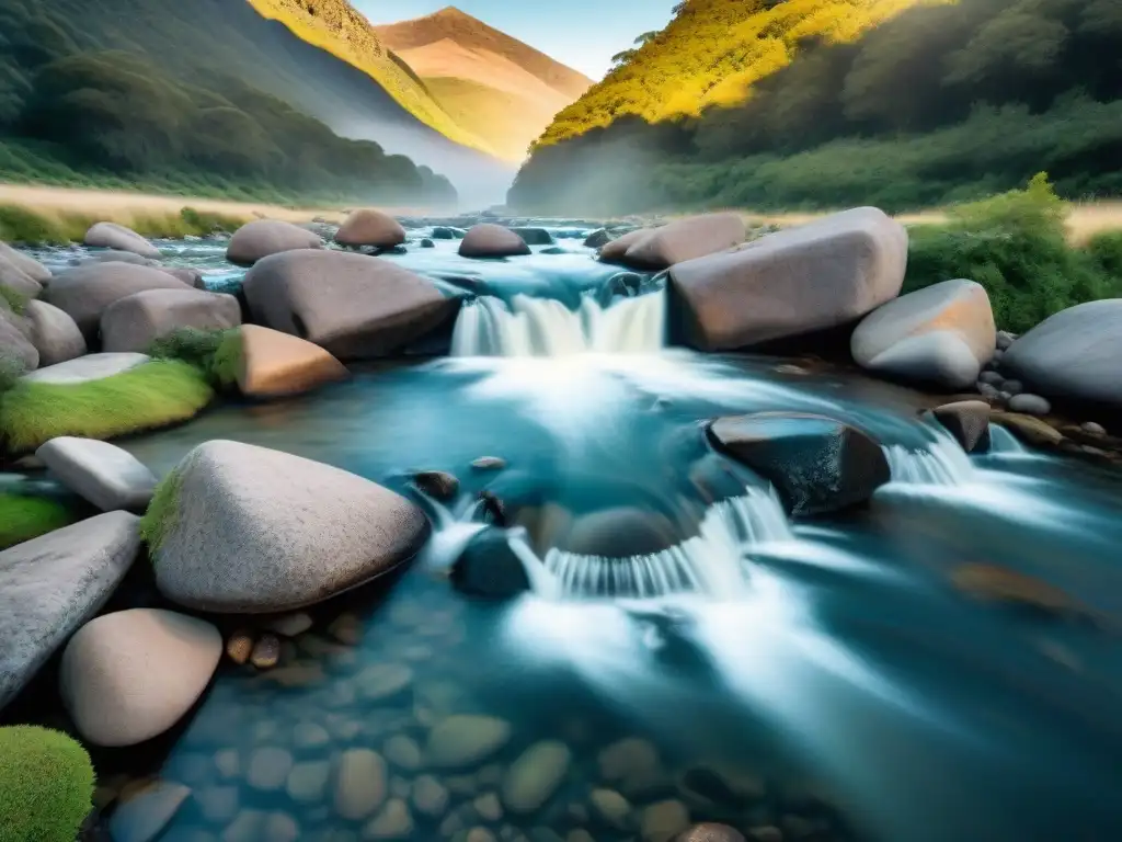 Arroyo de montaña en Uruguay con sistema purificación agua camping