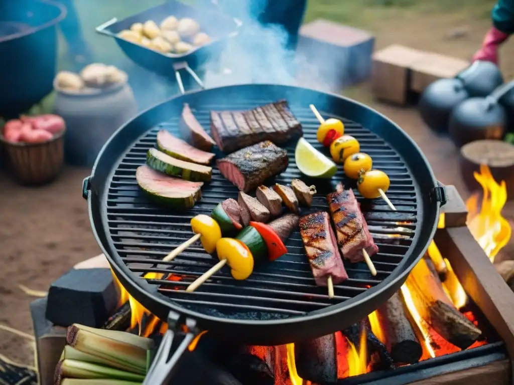 Disfrutando de un asado uruguayo en camping con amigos y familia, con las mejores especias para cocina camping