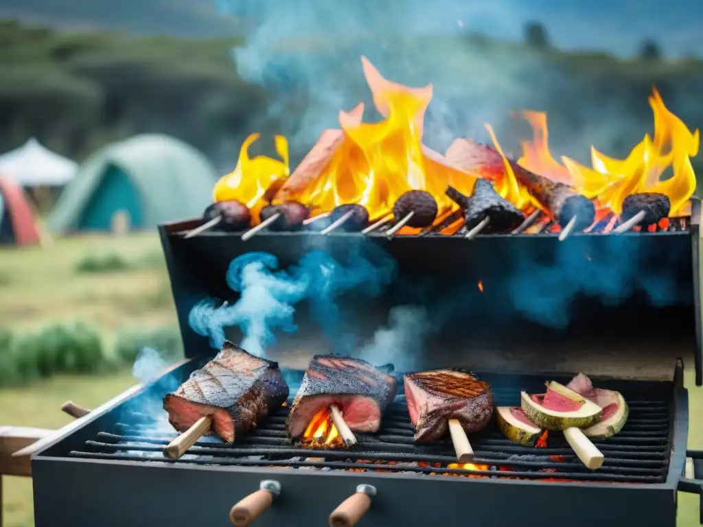 Un asado uruguayo tradicional se celebra en un camping en Uruguay: Paquetes aventura