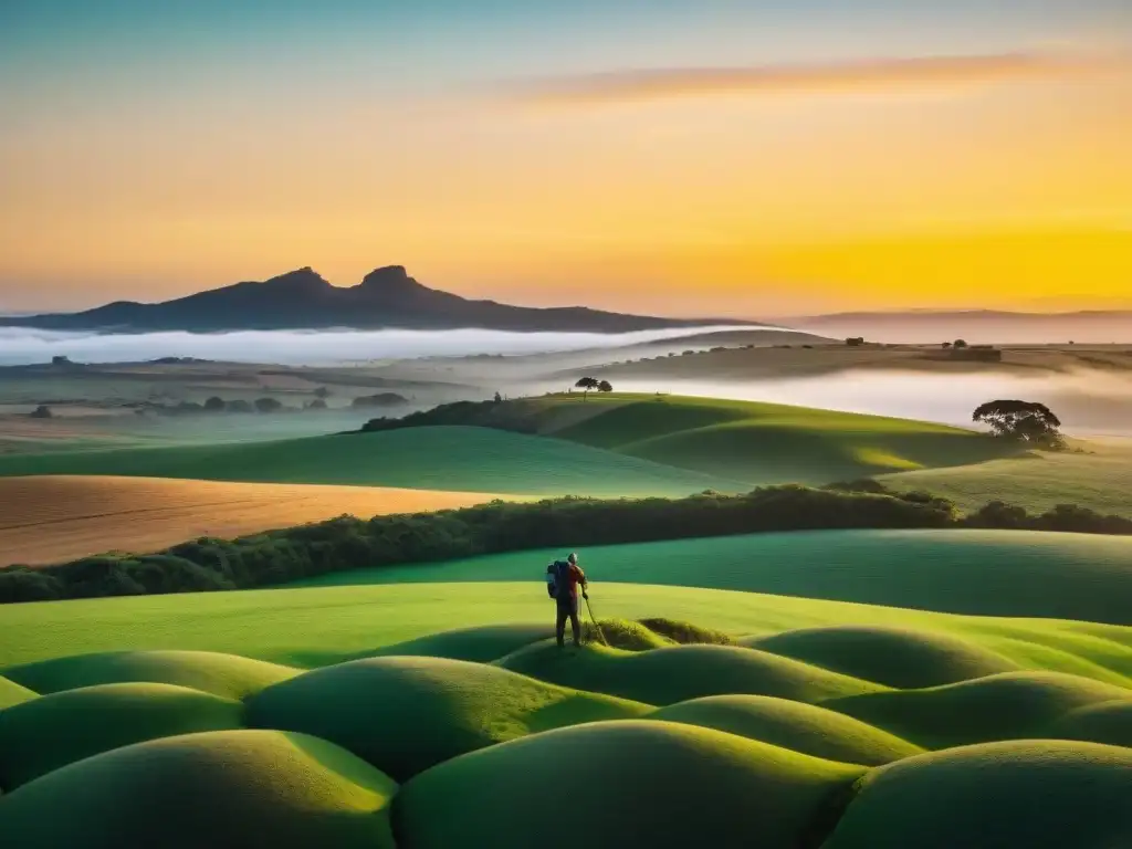 Un atardecer dorado sobre las verdes llanuras de Uruguay