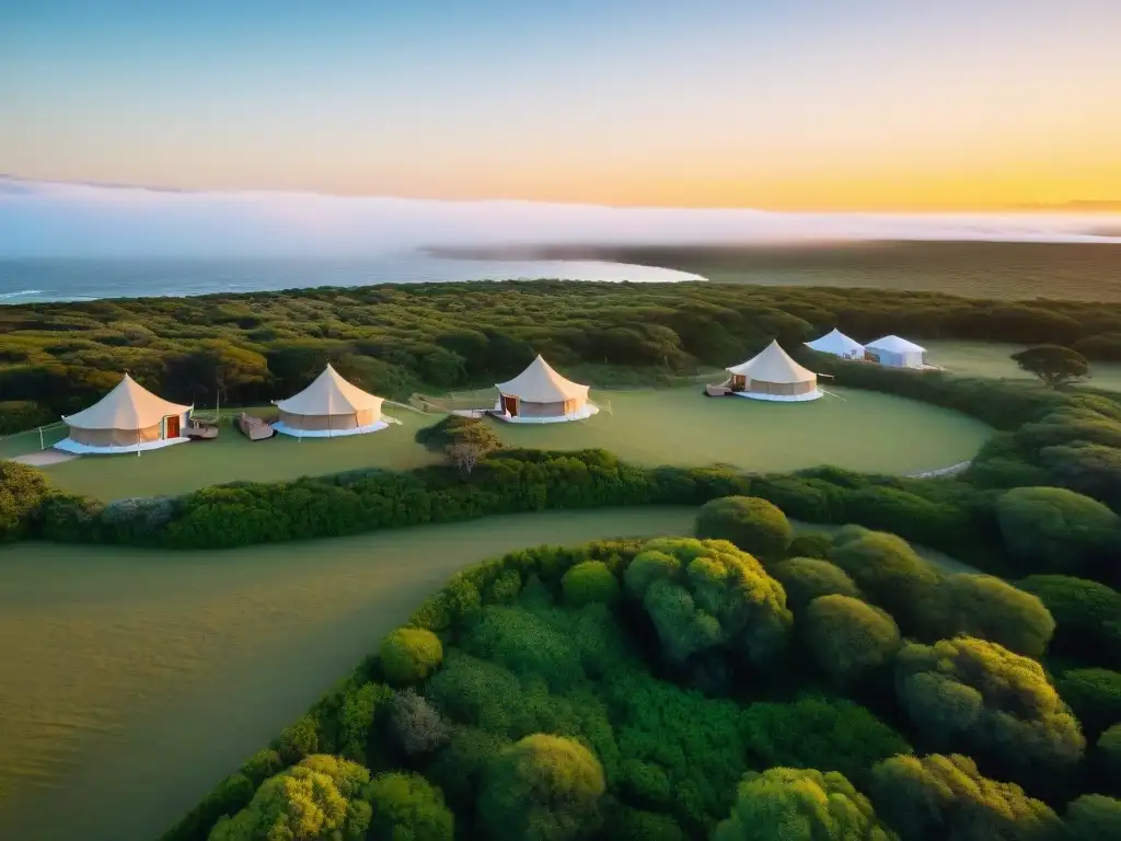 Atardecer impresionante sobre glamping de lujo en José Ignacio, Uruguay