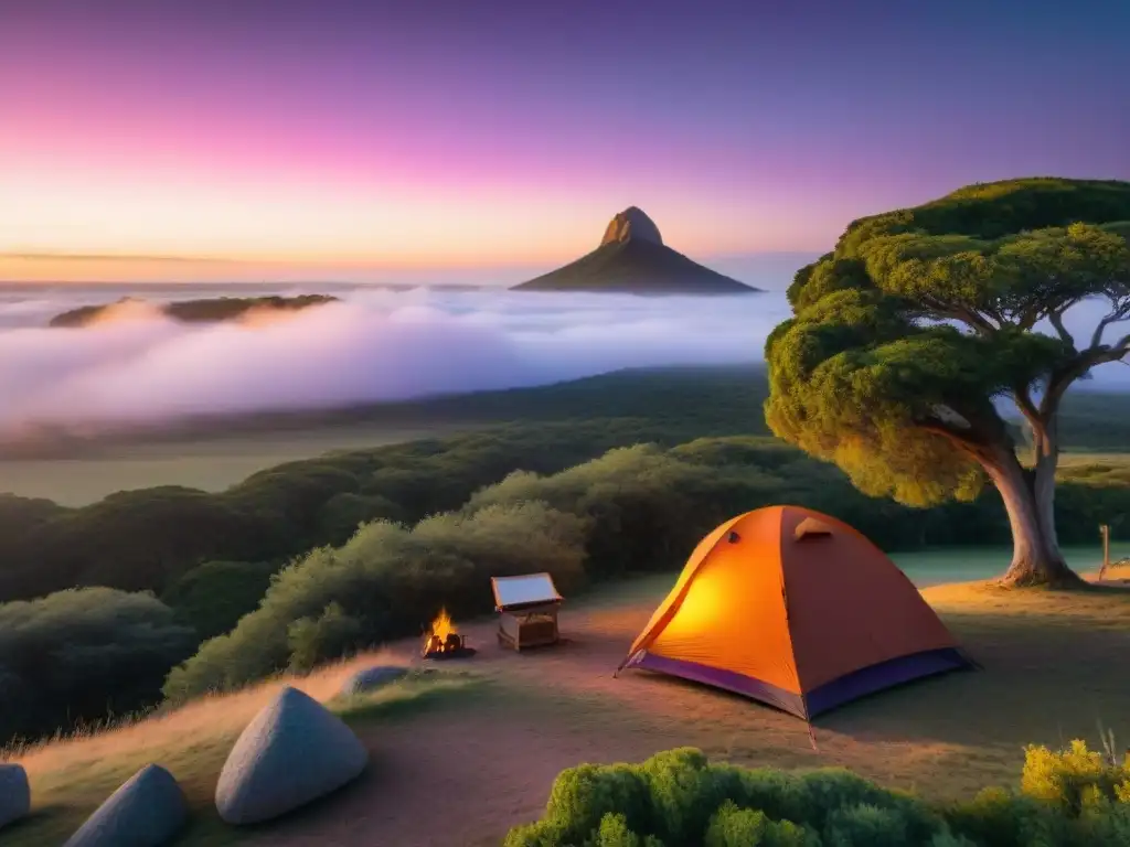 Un atardecer mágico en un spot de acampada en Uruguay