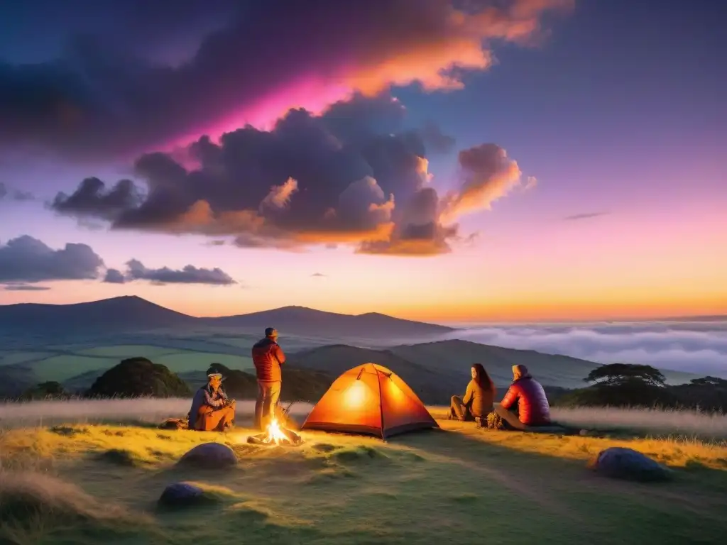 Un atardecer vibrante sobre las colinas de Uruguay: campamento en la naturaleza