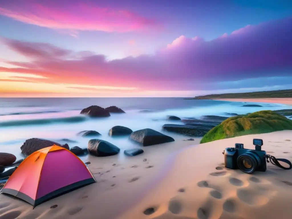 Un atardecer vibrante en una playa de Uruguay