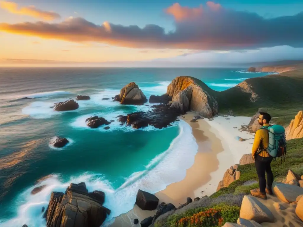 Un aventurero contempla el amanecer en Cabo Polonio sin electricidad