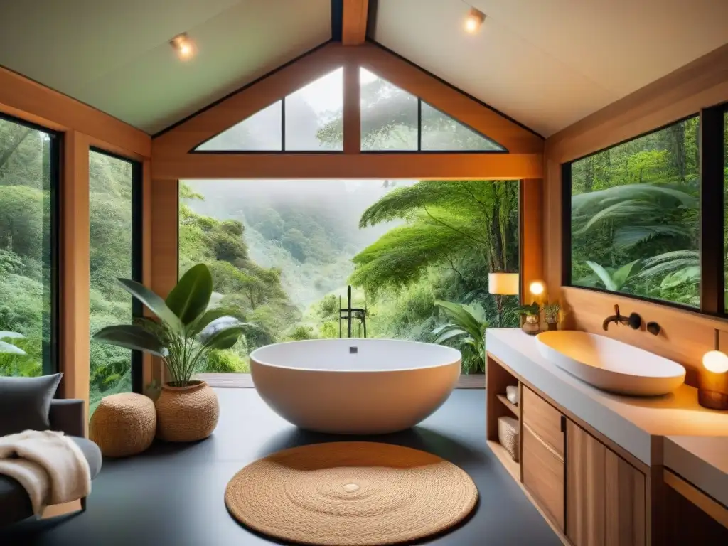 Baños de lujo en glamping: baño elegante y sereno en medio de la naturaleza, con bañera independiente y decoración refinada