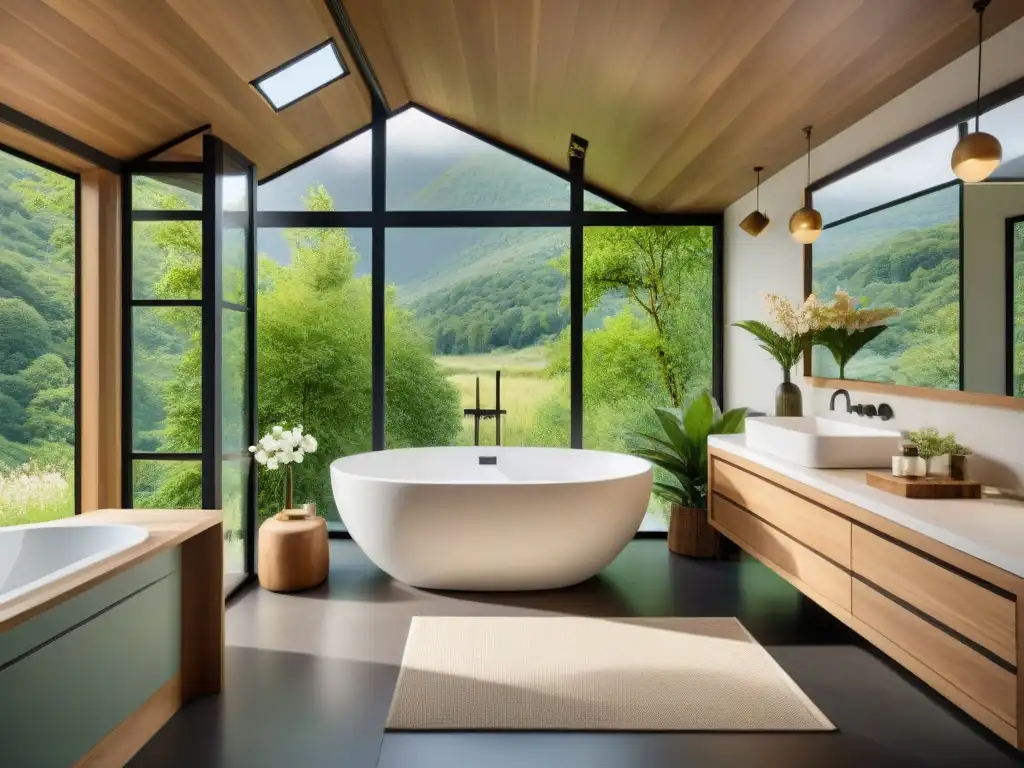 Baños de lujo en glamping: Un baño moderno y elegante en medio de la naturaleza, con detalles rústicos y mucha luz natural