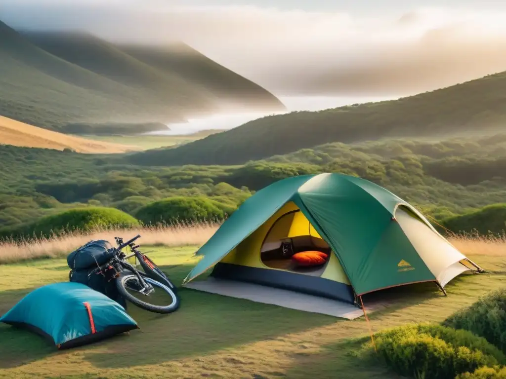 Explora la belleza de un campamento en Uruguay con equipo de camping ciclismo