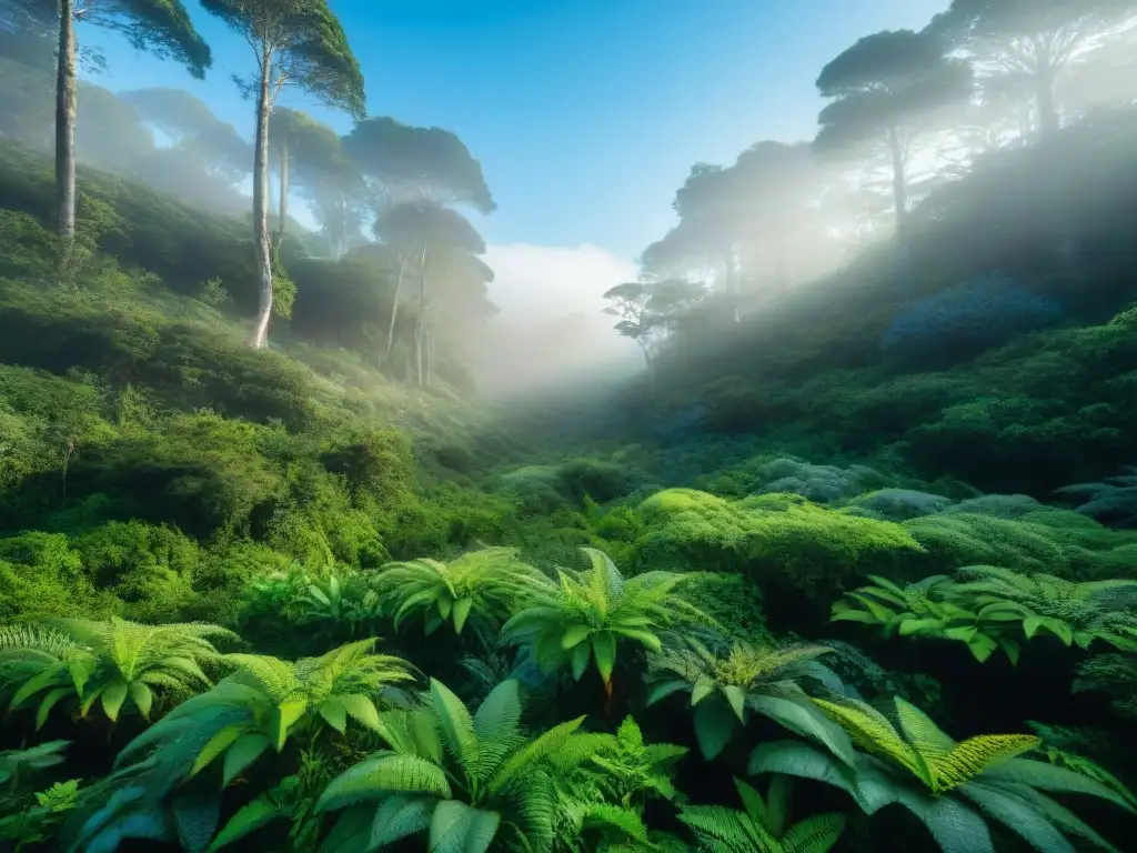 Un bosque exuberante en áreas protegidas de Uruguay, resaltando la belleza natural y la importancia del turismo sostenible