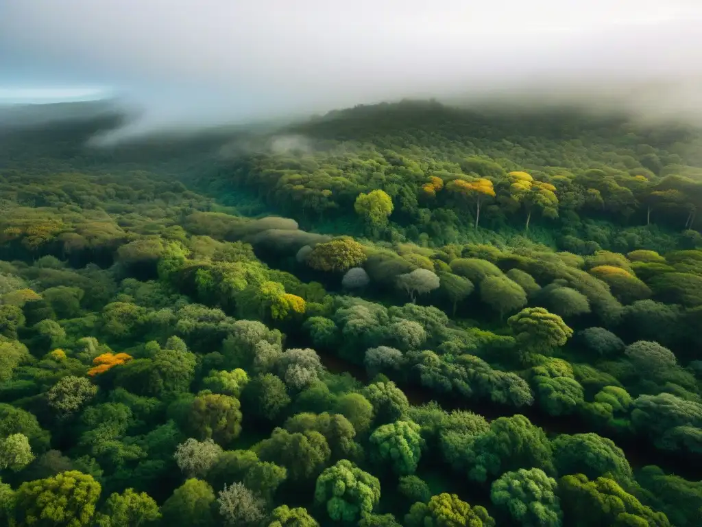 Un bosque exuberante en Uruguay: aves coloridas en vuelo, monos saltando y flores silvestres