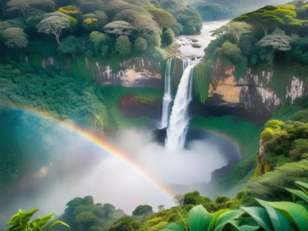 Un bosque exuberante en Uruguay con aves tropicales y cascada