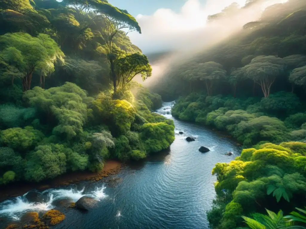 Un bosque exuberante en Uruguay con cascada y arroyo cristalino