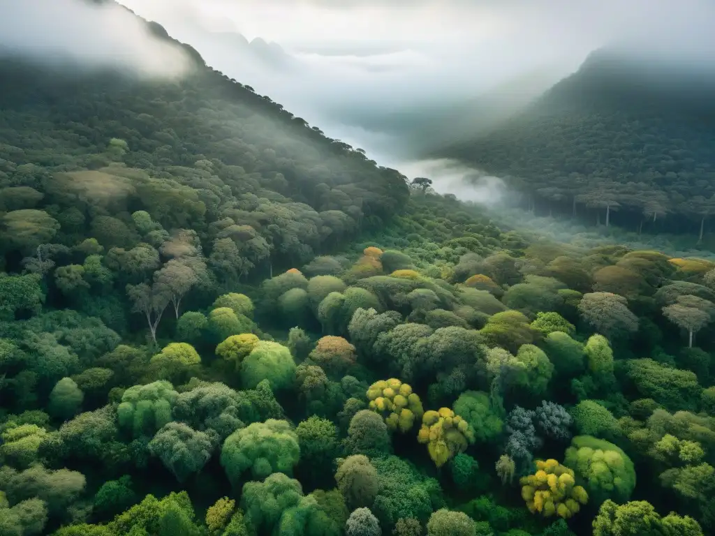 Un bosque exuberante en Uruguay con trampas de caza, envuelto en detalles naturales y vida silvestre