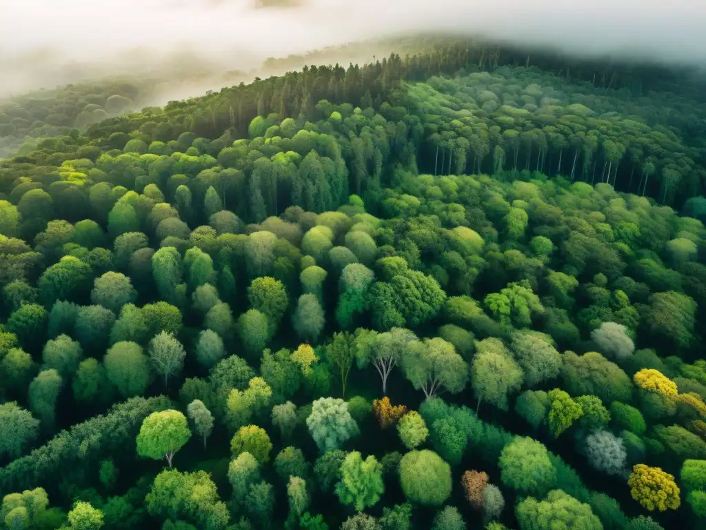 Un bosque exuberante en Uruguay, con variedad de tonos y texturas en la vegetación