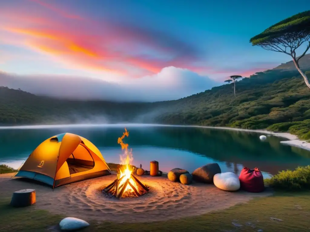 Un cálido atardecer en un campamento del Parque Nacional Santa Teresa, Uruguay