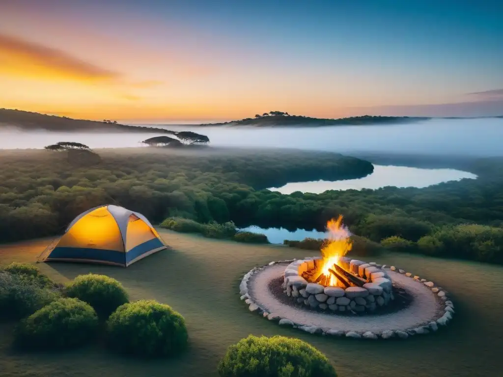 Un cálido atardecer en un campamento sereno en Uruguay