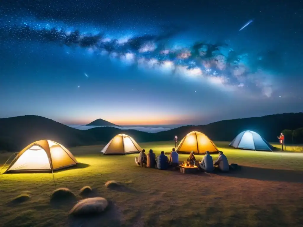 Campamento astronómico de aventura en Uruguay, equipamiento de camping bajo un cielo estrellado