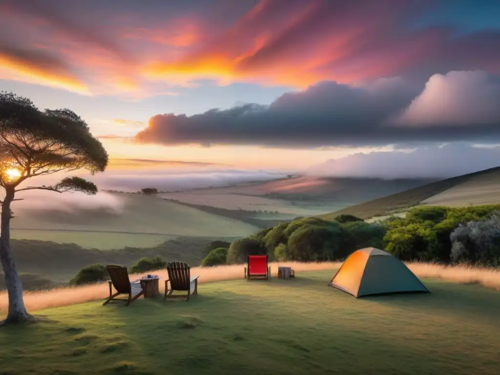 Campamento al atardecer en Uruguay: paisajes y tradiciones en su máxima expresión