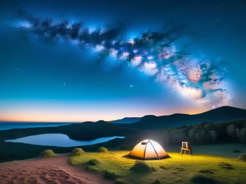 Campamento en Uruguay bajo un cielo estrellado, ideal para observación astronómica