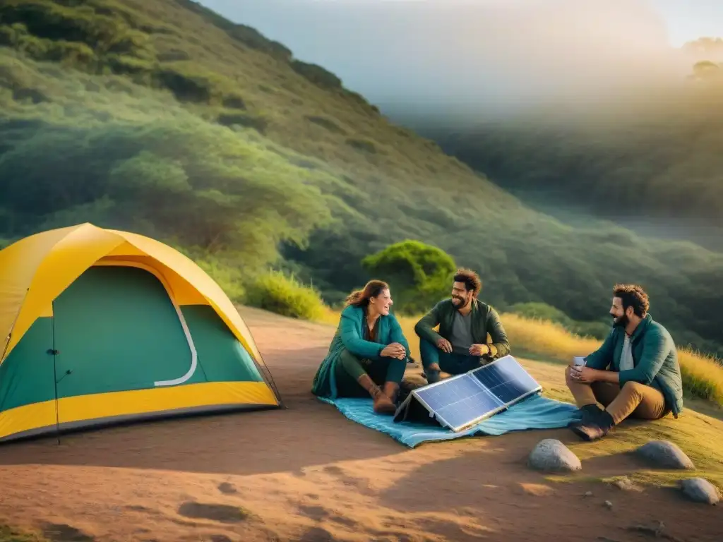 Campamento en Uruguay disfrutando de cocinas solares para camping, rodeados de naturaleza