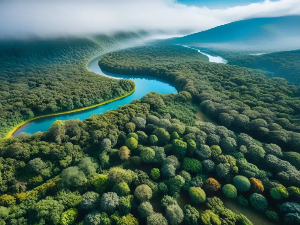 Un campamento colorido entre bosques verdes y ríos, en armonía con la naturaleza de Uruguay