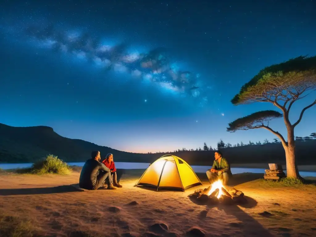 Un campamento bajo las estrellas en Uruguay, con la Vía Láctea brillando en todo su esplendor