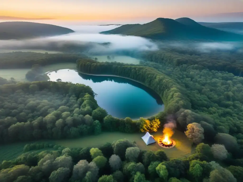 Campamento exclusivo en Uruguay: tiendas de lujo entre bosques verdes, fogata al atardecer y río cristalino