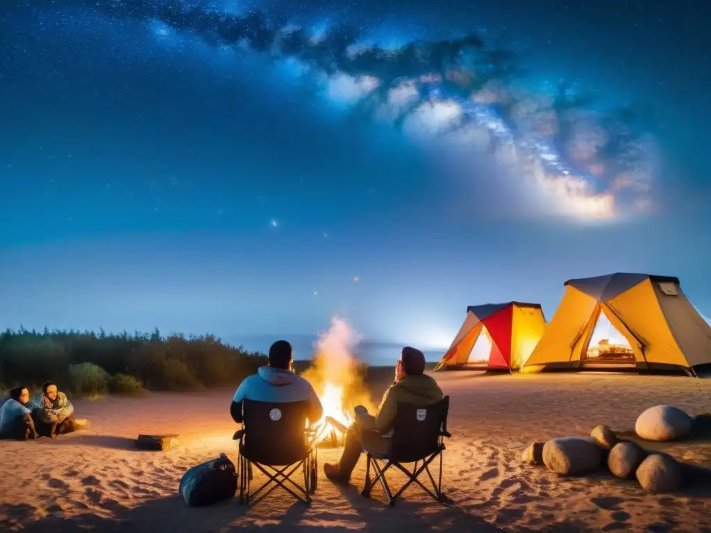 Un campamento inclusivo en Uruguay: campistas con discapacidades disfrutan de una fogata bajo un cielo estrellado