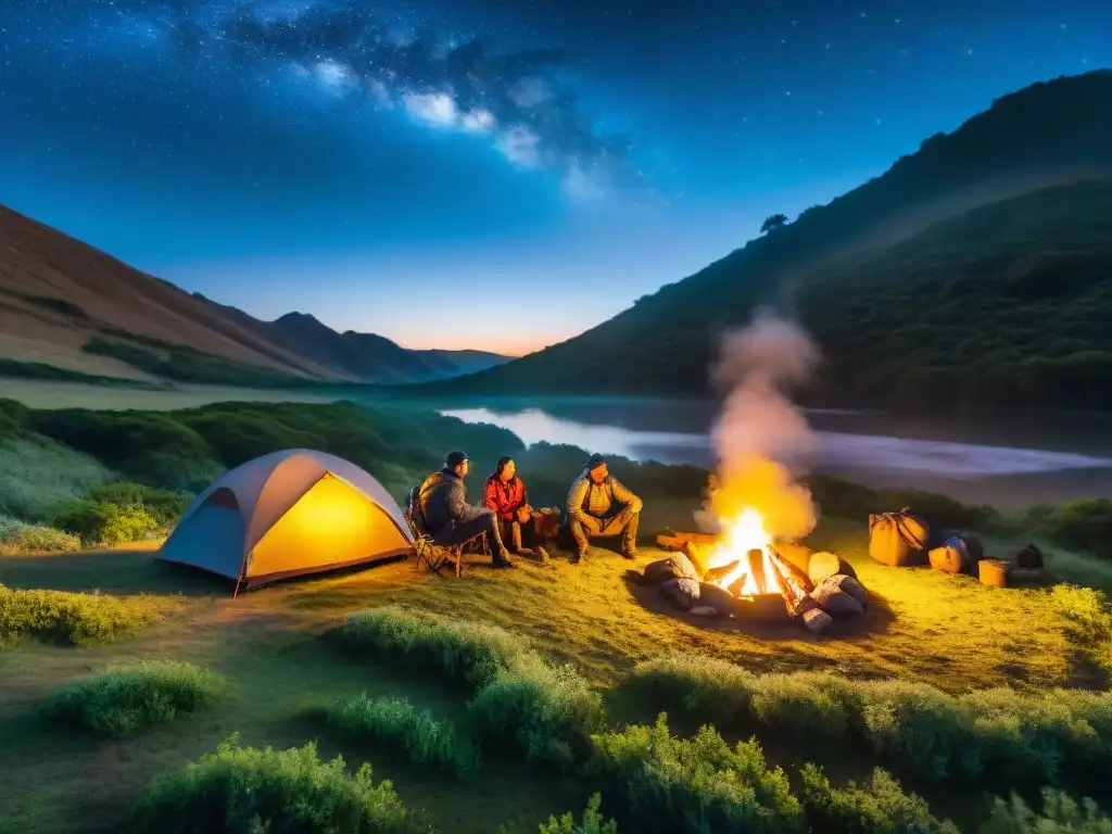 Campamento mágico bajo el cielo estrellado de Uruguay