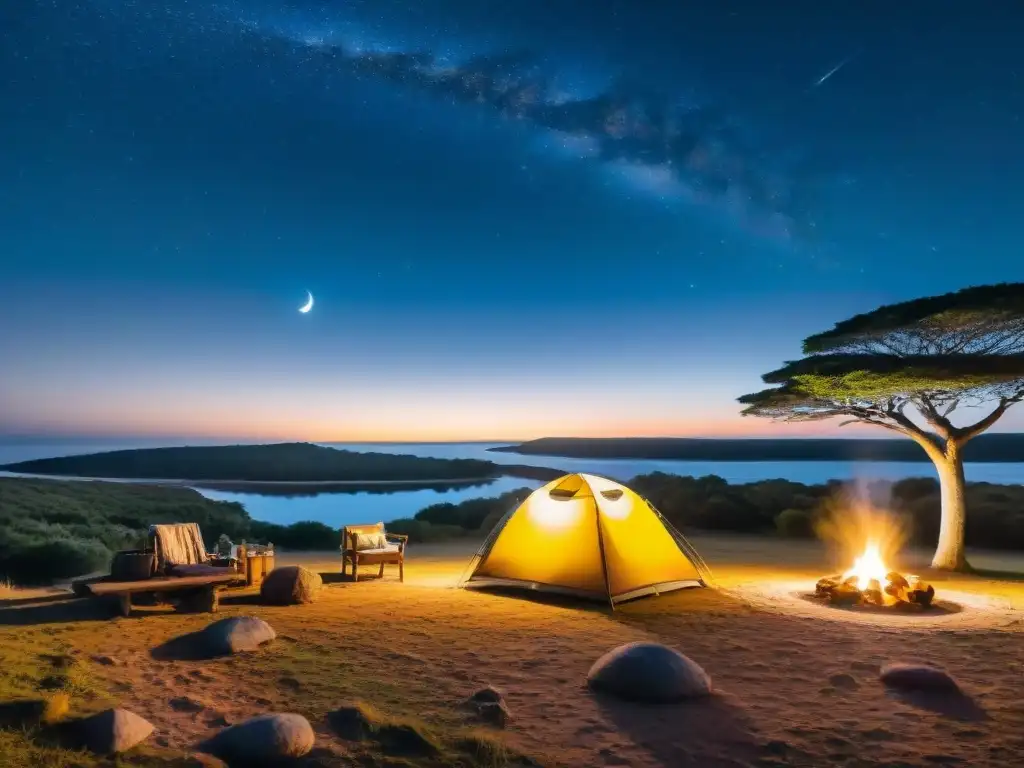 Un campamento mágico en Uruguay bajo las estrellas, con la palabra clave 'Camping en Uruguay lugares únicos