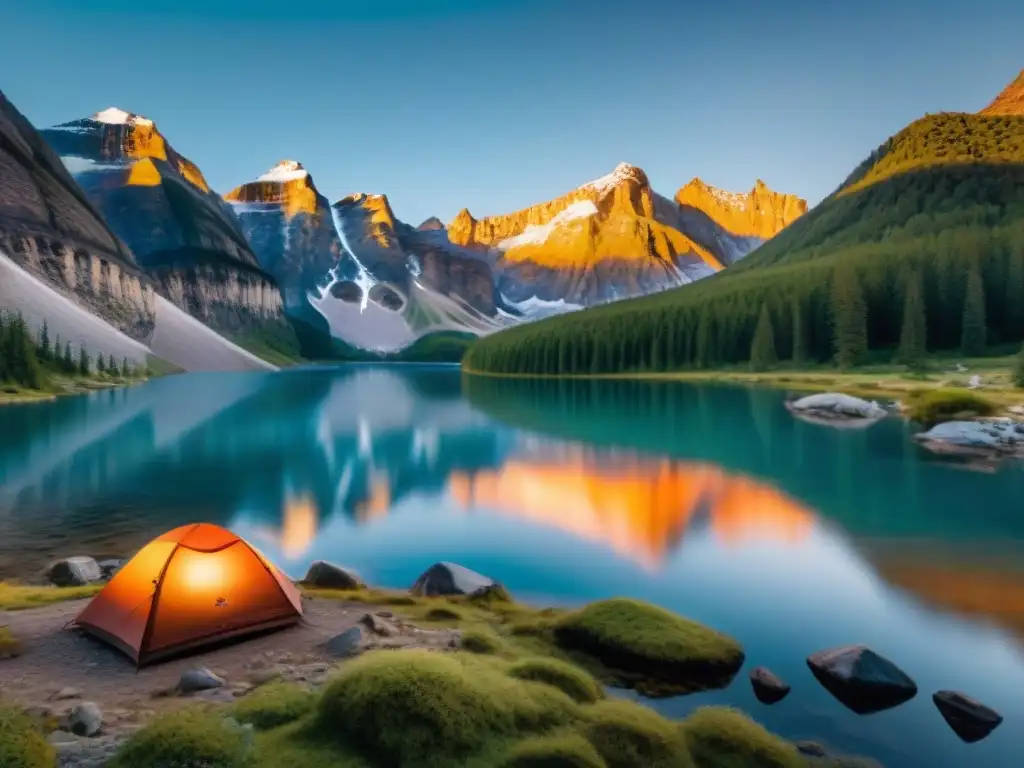 Un campamento minimalista al amanecer en un ambiente natural