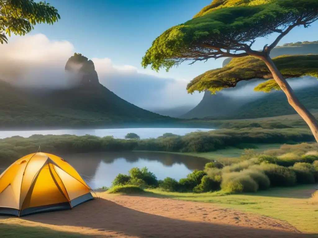 Campamento privado en Uruguay rodeado de naturaleza serena y un río tranquilo