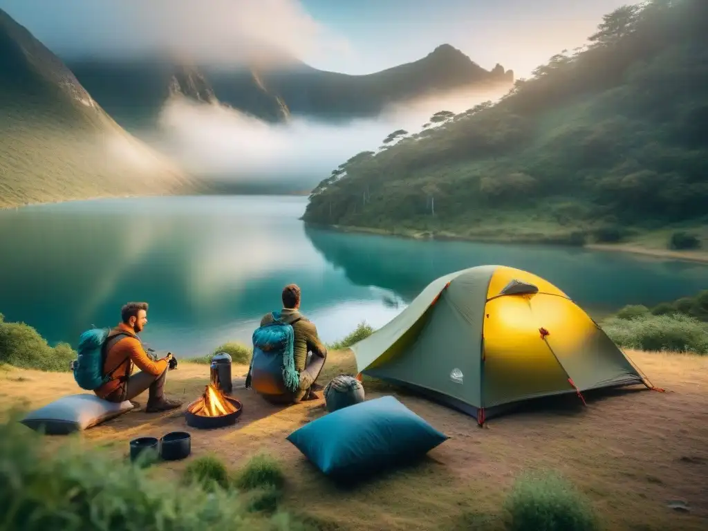 Campamento seguro junto al lago en Uruguay, rodeado de naturaleza