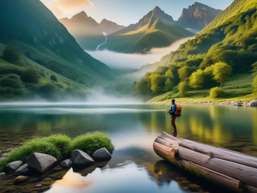 Un campamento sereno al atardecer con purificación de agua en camping