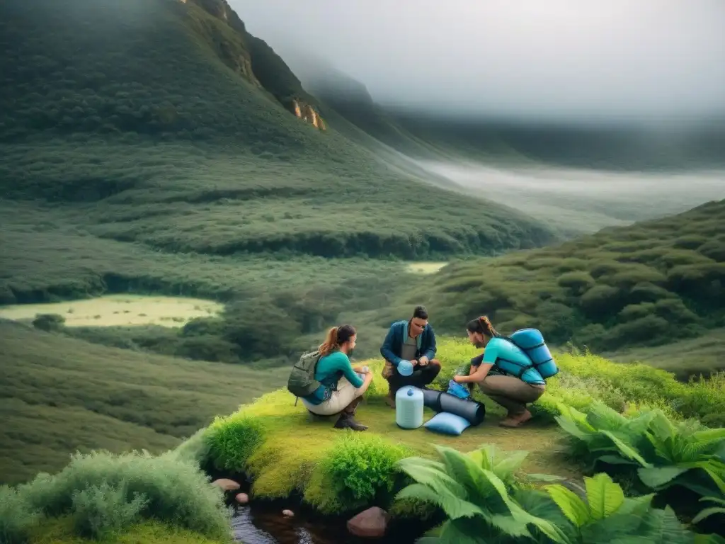 Campers en Uruguay arman filtro de agua en la naturaleza exuberante