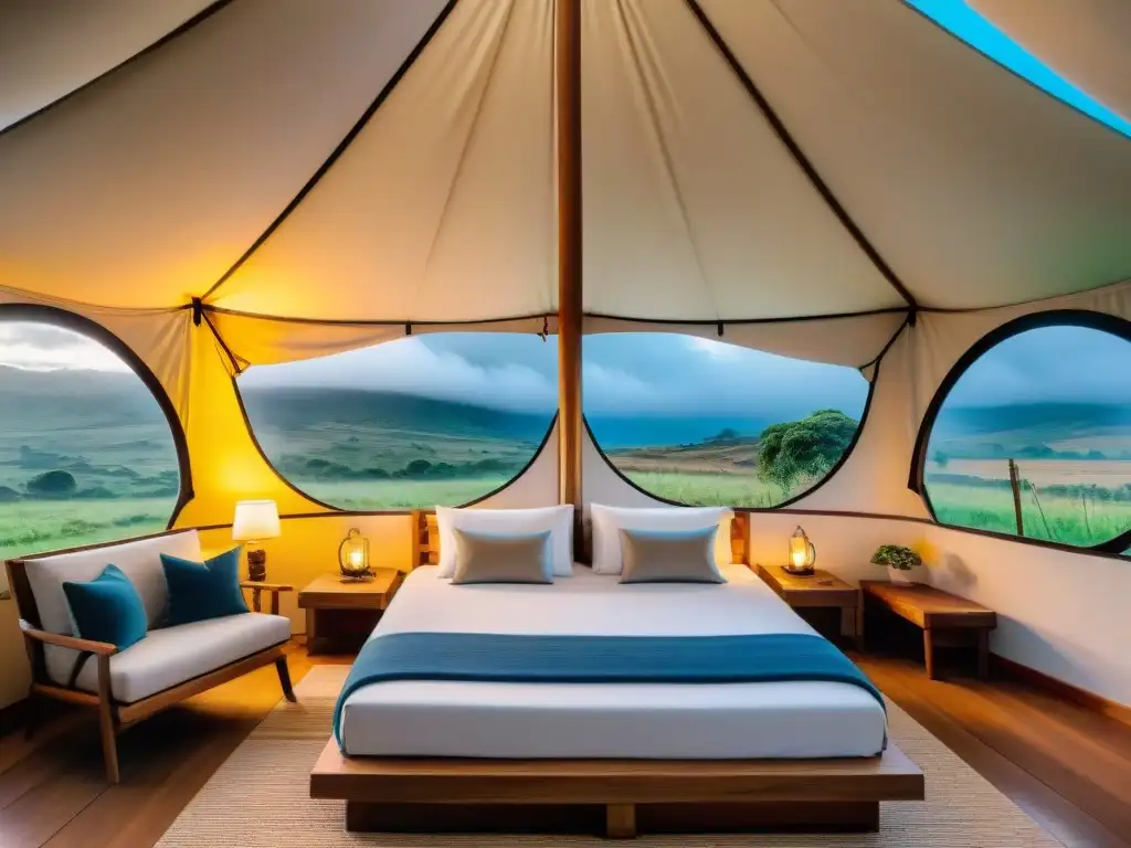 Camping con estilo en Uruguay: Glamping en la naturaleza serena, con tienda lujosa y paisaje exuberante