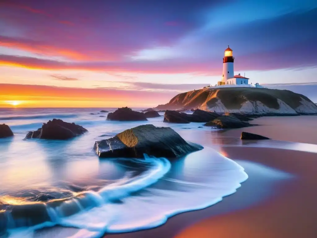 Fotografía de camping en la hermosa costa de Cabo Polonio, Uruguay, con atardecer vibrante