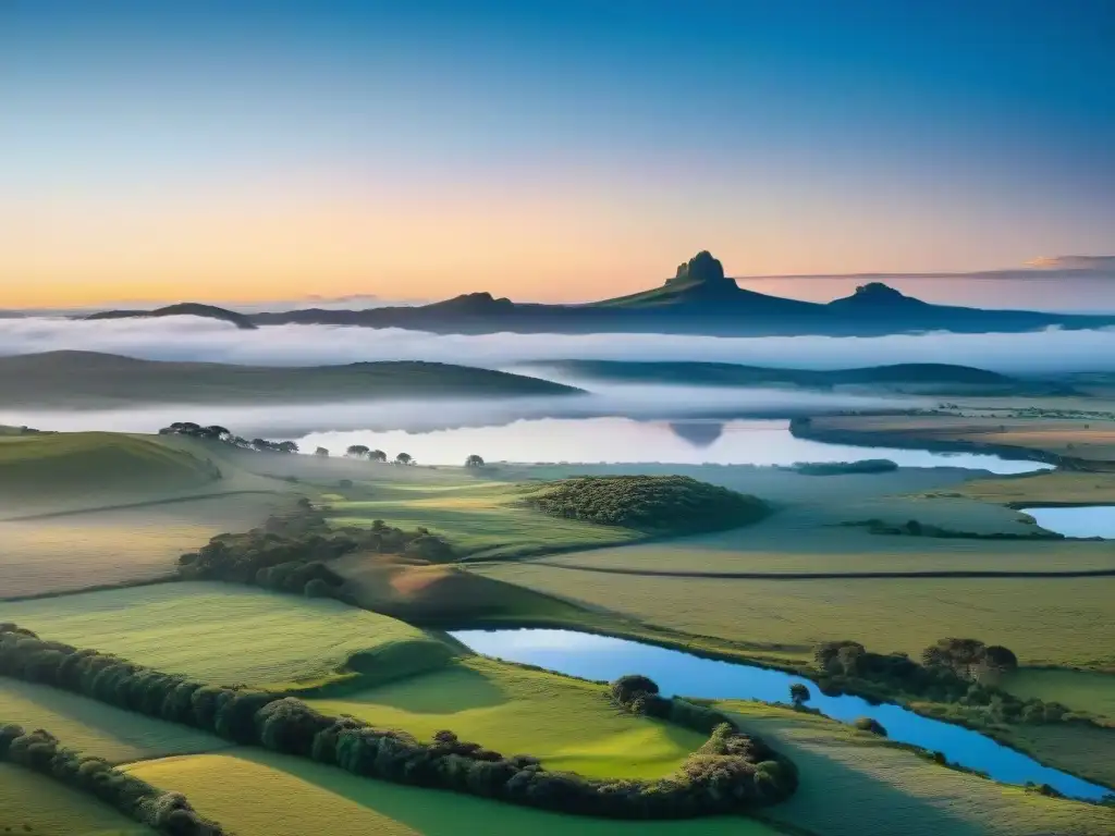 Fotografía de camping en Uruguay: paisaje sereno y mágico al atardecer, desde la hora dorada a la hora azul