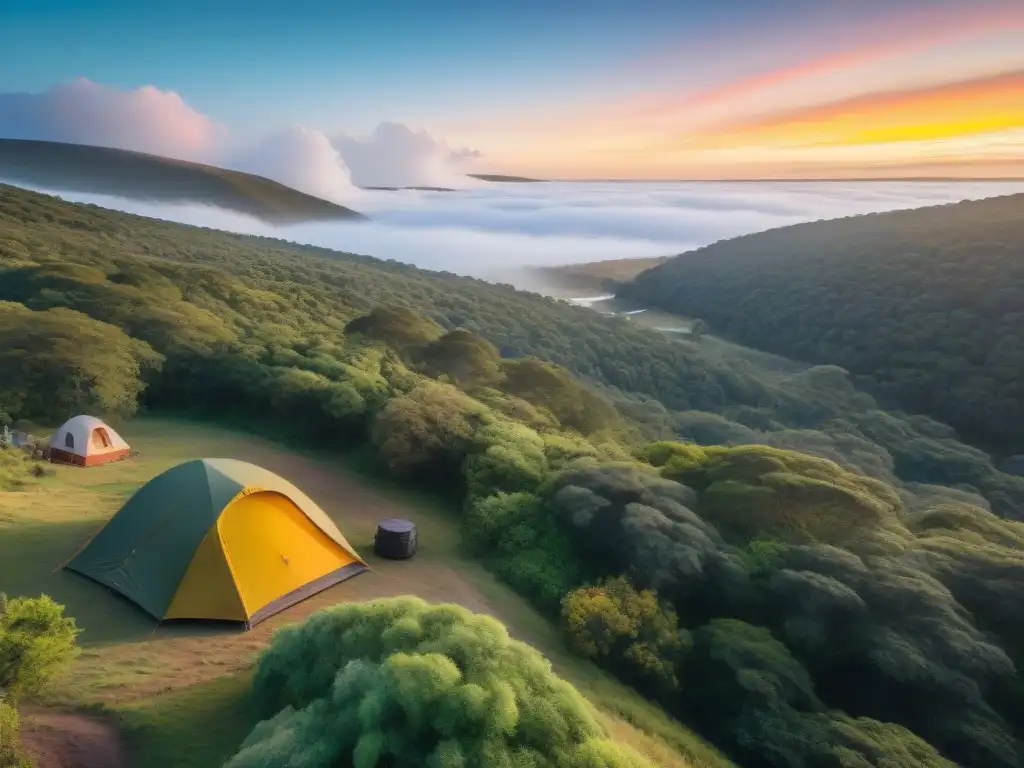 Camping sostenible en Uruguay: campamento ecoamigable con paneles solares, cero residuos y diversidad, preservando la belleza natural