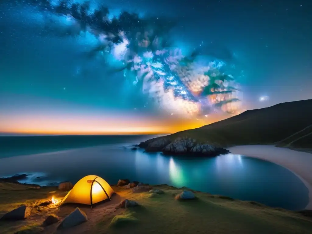 Un campista solitario contempla la Vía Láctea sobre la costa de Uruguay, envuelto en la magia del cielo nocturno