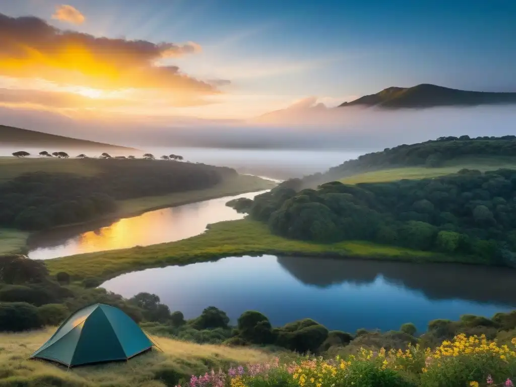 Campistas disfrutan del atardecer cerca de ríos y lagunas en Uruguay