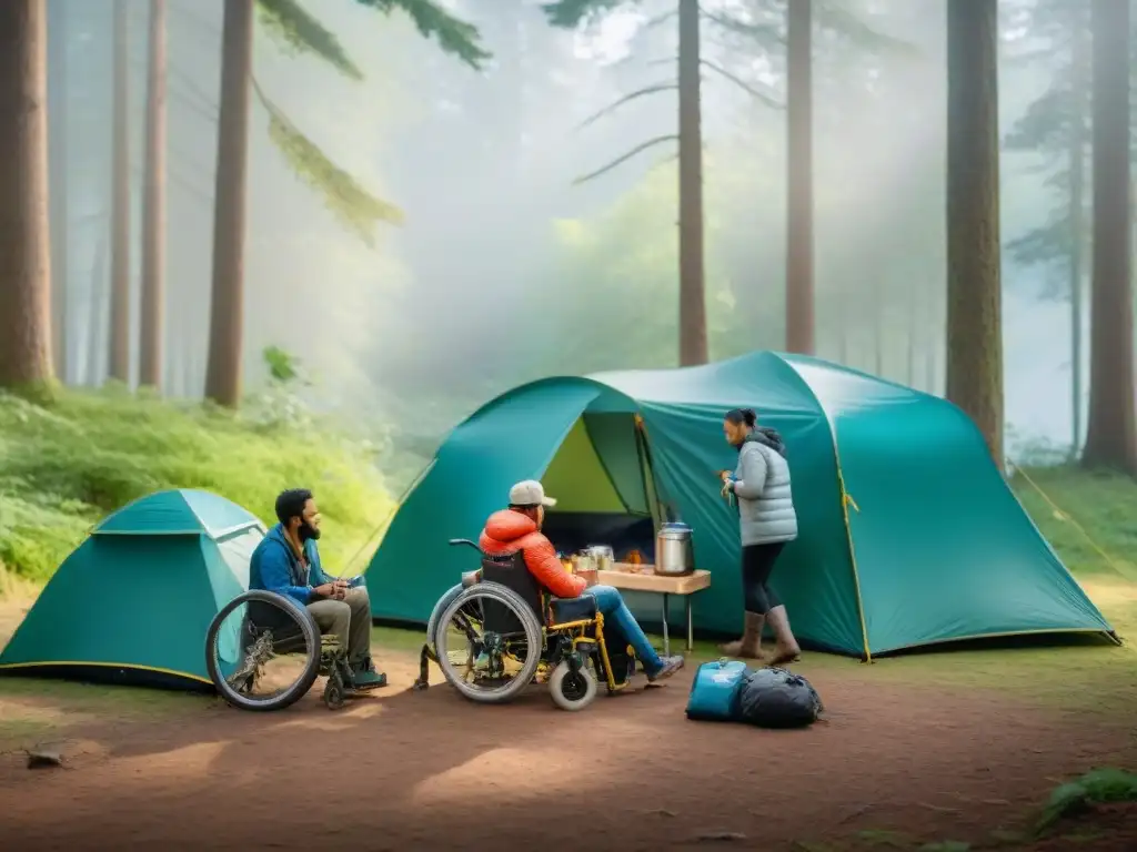 Campistas con discapacidad montan campamento accesible en el bosque