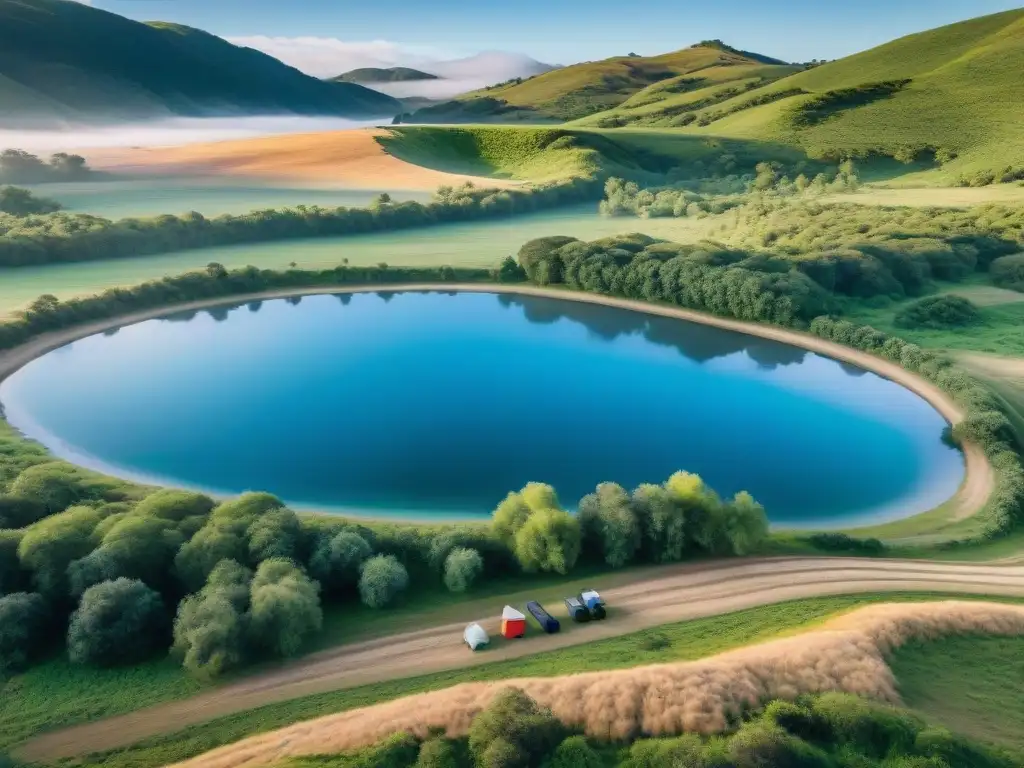 Campistas en Uruguay arman filtros de agua junto a un arroyo cristalino